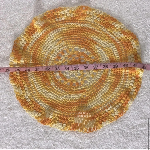 Vintage MCM Orange Handmade Crochet  Knit Doilies - Picture 8 of 9